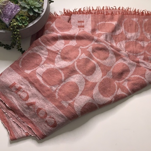 Coach pink reversible signature stole fray hem oversized scarf monogram - Picture 5 of 7